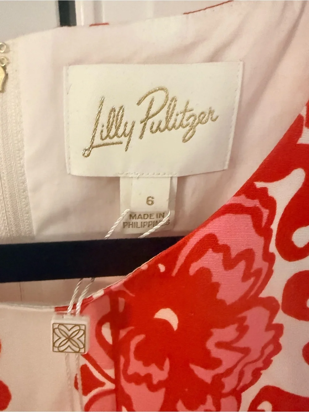 Lilly Pulitzer White Romper with Coral-Pink Floral Scroll Print